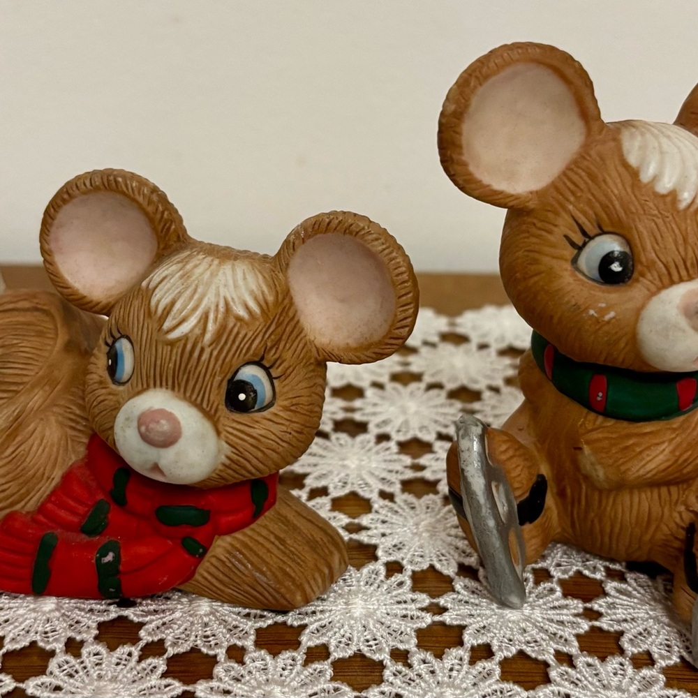 Vintage Homeco Skating  Mouse Figurines with Red Accents